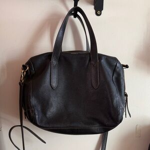 Fossil Black Pebbled Leather Satchel with Gold Hardware
